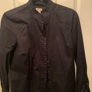 J Crew black button up with ruffles